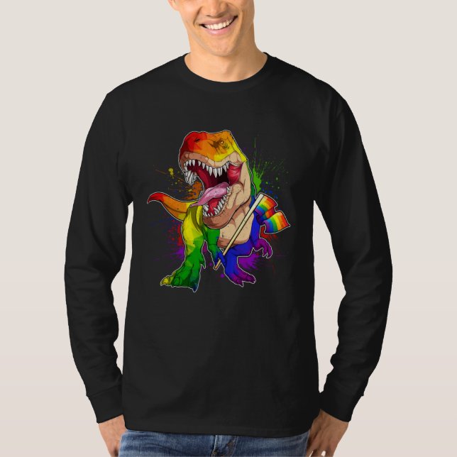 Camiseta Pride Dinosaur LGBT Gay Lesbian Transgender Trans  (Frente)