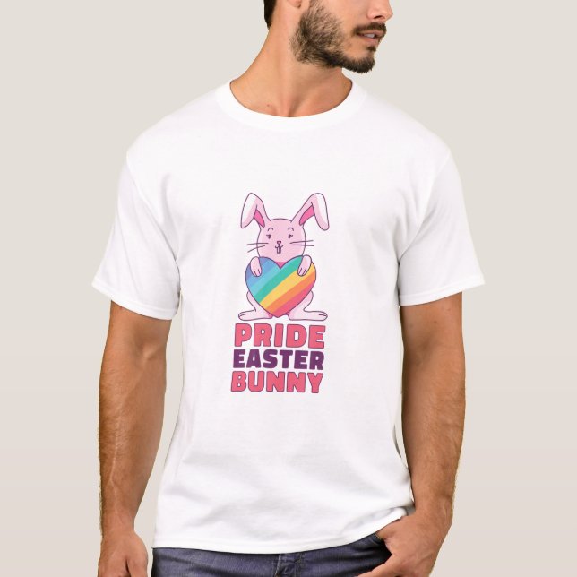 Camiseta Pride Happy Easter Bunny Rainbow Heart Happy Easte (Frente)