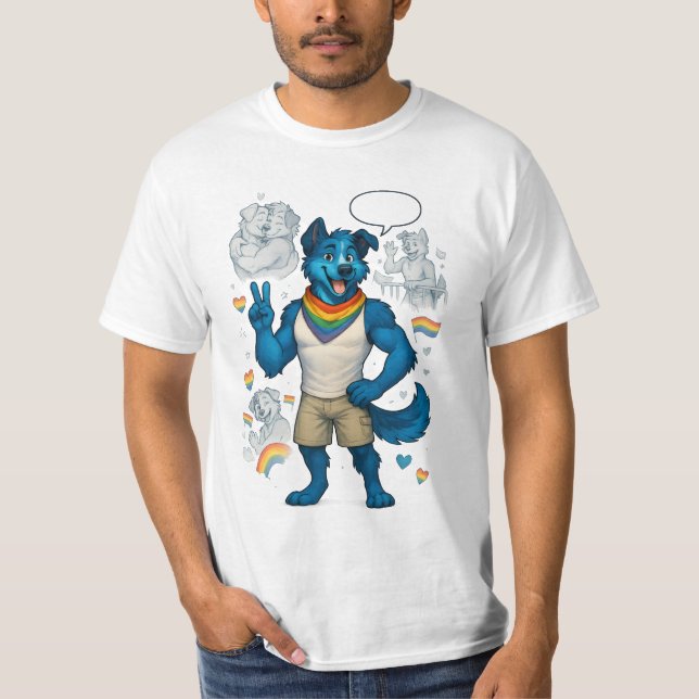 Camiseta Pride Hund mit Regenbogen Halstuch & Sprechblase (Frente)
