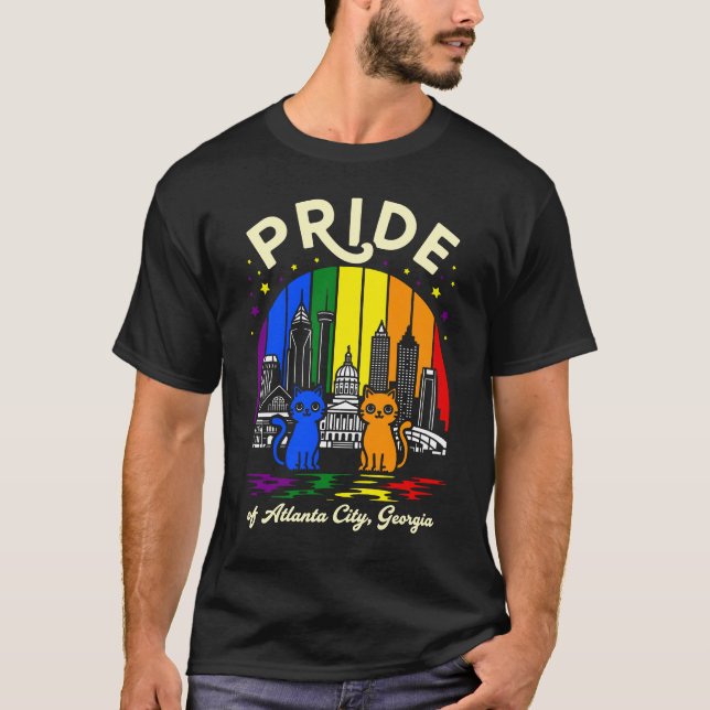 Camiseta Pride of Atlanta City Georgia Cats Rainbow Flag (Frente)