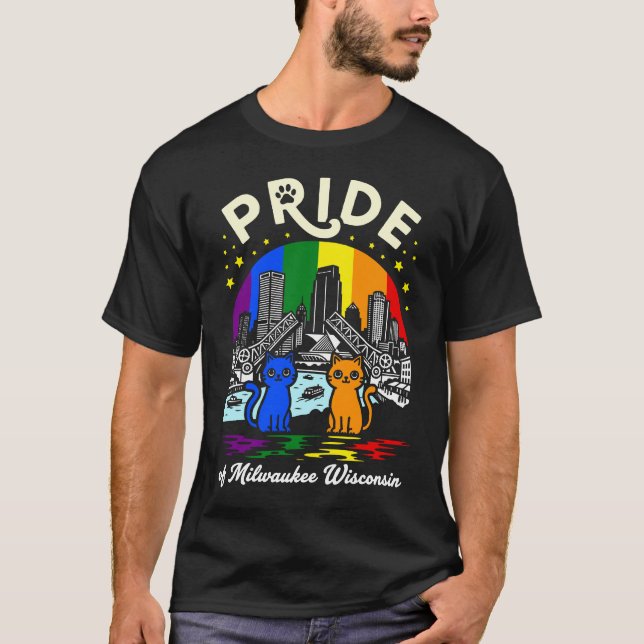 Camiseta Pride of Milwaukee City Wisconsin Cats Rainbow Fla (Frente)