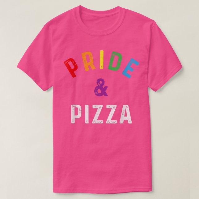 Camiseta Pride & Pizza Lgbt Lgbtq Orgulho gay Rainbow Flag  (Frente do Design)