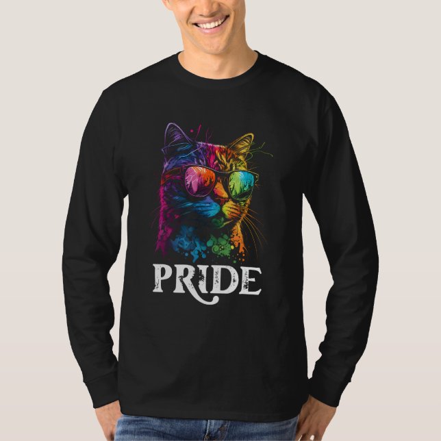 Camiseta Pride Rainbow Cat Realistic Gay Pride LGBTQ Cat Ow (Frente)