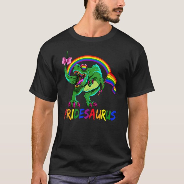 Camiseta Pridesauro T Rex Orgulho LGBT Gay Rainbow T Rex Di (Frente)