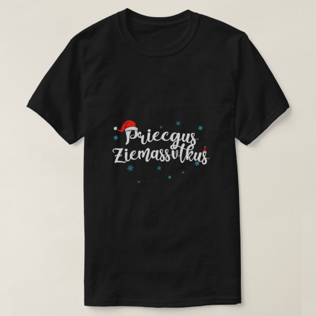 Camiseta Priecigus Ziemassvetkus Natal letão (Frente do Design)