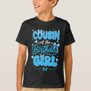 Camiseta Prima da Menina do Aniversário Laço Coquette Azul