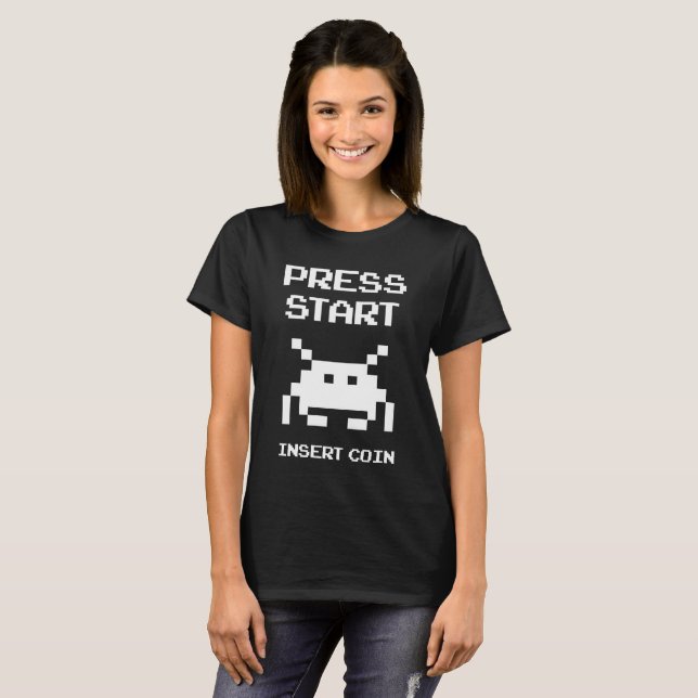 Camiseta Prima Start Insert Coin gamer design (Frente Completa)