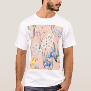Camiseta Primavera d aquarelas florals, papel de parede ret