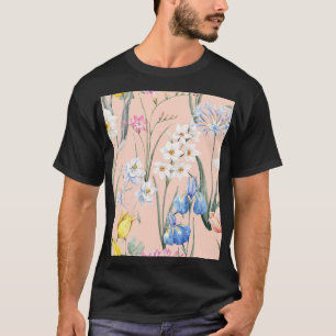 Camiseta Primavera d aquarelas florals, papel de parede ret