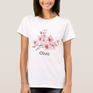 Camiseta Primavera de Sakura moderna floresce uma menina pe