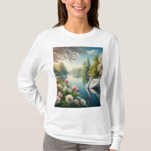 Camiseta Primavera do lago de swan floral