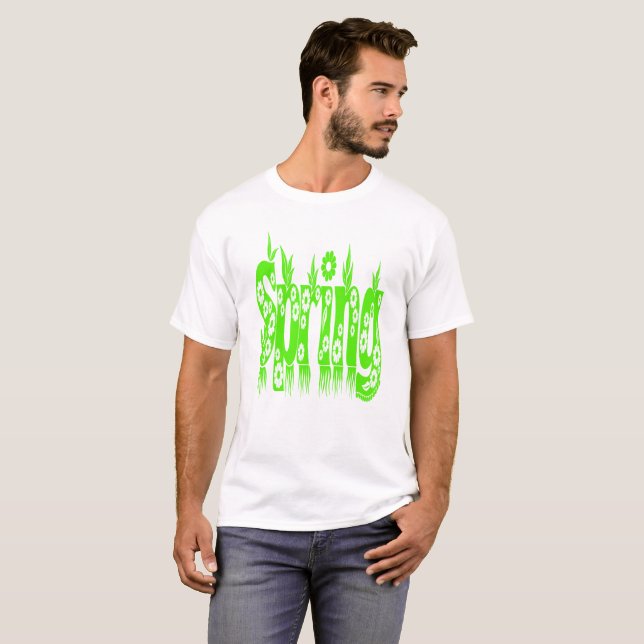 Camiseta Primavera Green Cute Floral Typografia Floral Spri (Frente Completa)