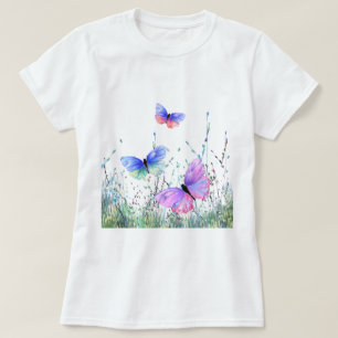 Camiseta Primavera Joy T-Shirt Borboletas voando na naturez