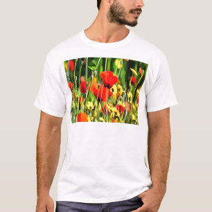 Camiseta Primavera Poppies E Pintura Da Flor De Prados