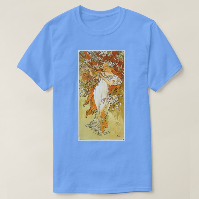 Camiseta Primavera por Alphonse Mucha (Frente do Design)