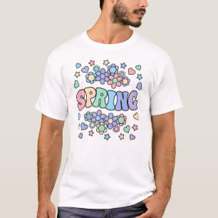 Camiseta PRIMAVERA-Retro Groovy Vintage, Flores, Corações,