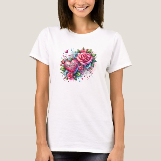 Camiseta Primavera rosa rosas brilho cardíaco brilhante Mel (Frente)