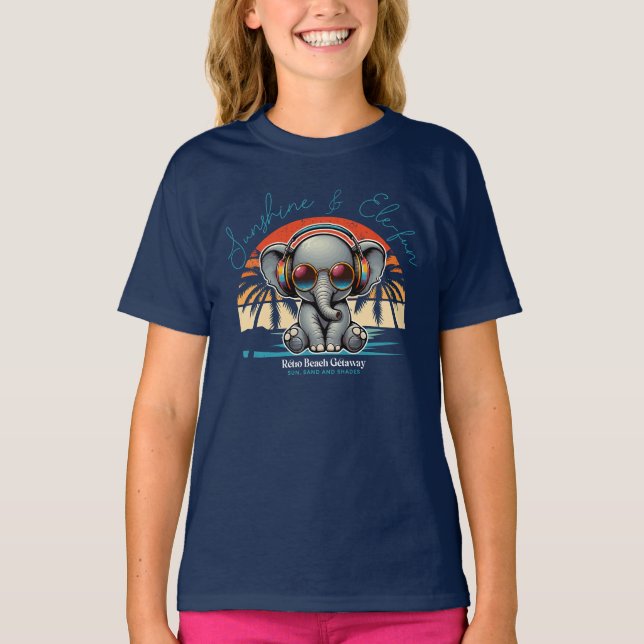 Camiseta Primavera Sunshine e Ele se diverte Retro Beach. (Frente)
