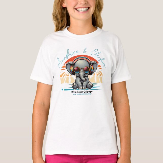 Camiseta Primavera Sunshine e Ele se diverte Retro Beach. (Frente)