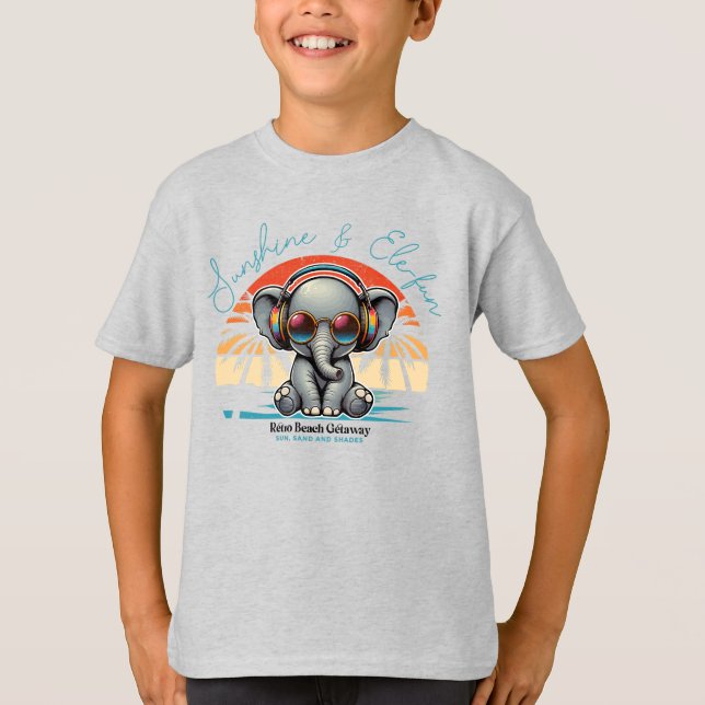 Camiseta Primavera Sunshine e Ele se diverte Retro Beach. (Frente)