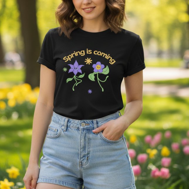 Camiseta primavera vem flores roxas de dança cúbica (Criador carregado)