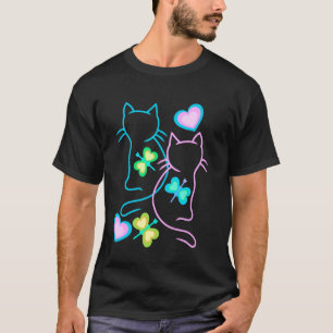 Camiseta Primavera Verão 80s Retro Gatos Borboletas Coraçõe