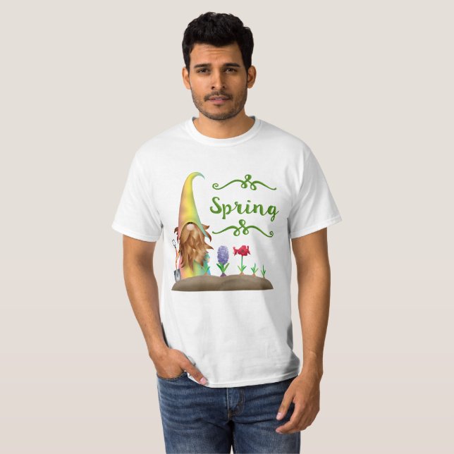 Camiseta Primavera Verde do Jardim Flor do Gnome Unisex (Frente Completa)