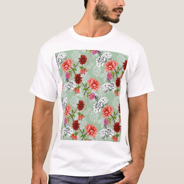 Camiseta Primavera Verde Floral: Desenho Mão (Frente)