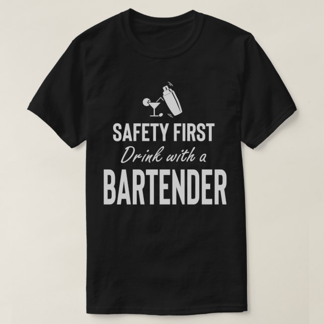 CAMISETA PRIMEIRA BEBIDA DE SEGURANÇA COM UMA BARTENDER (Frente do Design)