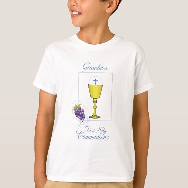 Camiseta Primeira Comunhão do Neto, Cálice com Hóstia (Frente)