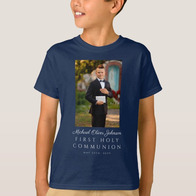 Camiseta Primeira Comunicação de Menino Personalizado (Frente)