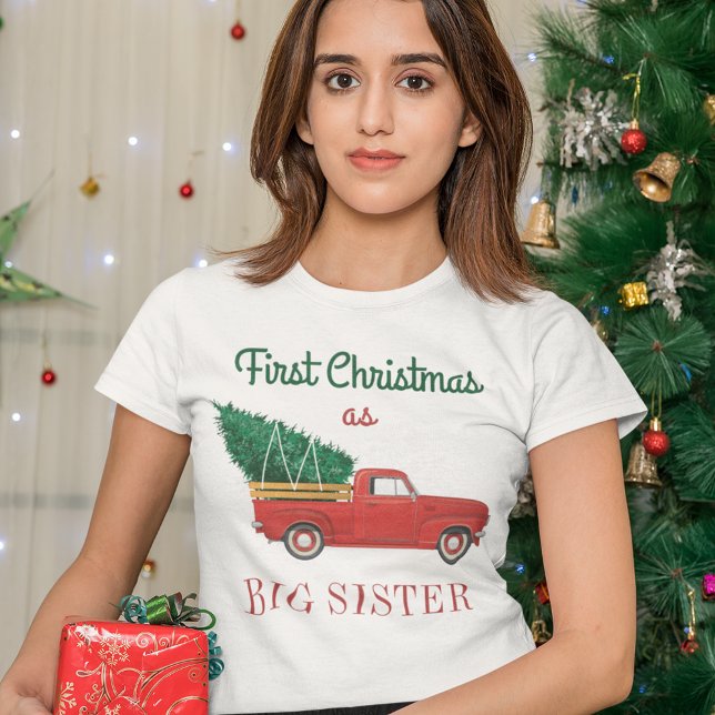 Camiseta Primeira Irmã Grande Feriado Familiar de Natal (First Christmas Matching Family Holiday Big Sister T-Shirt)