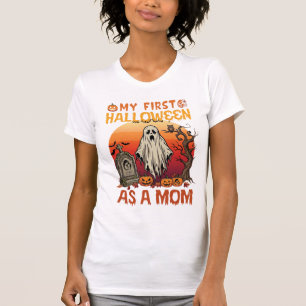 Camiseta Primeira Mãe de Halloween Tumba de Fantasma Abóbor