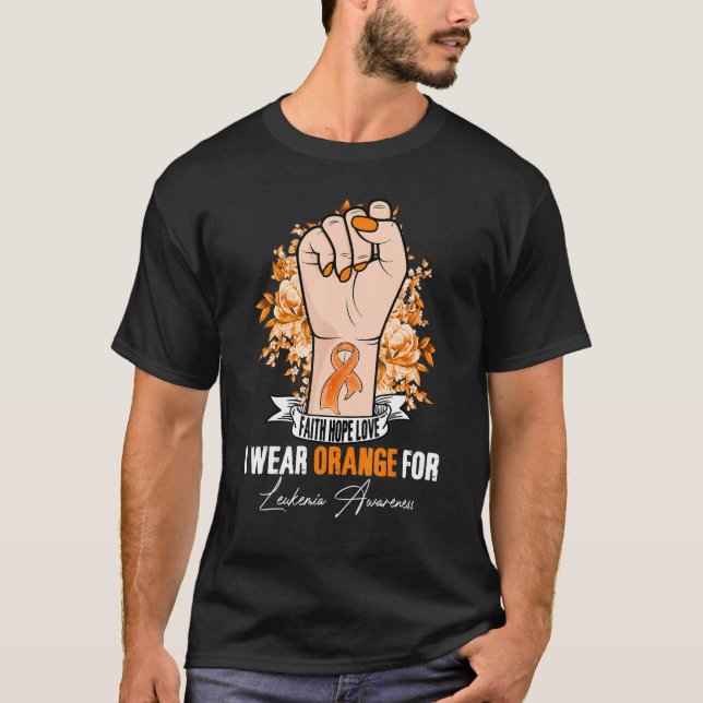 Camiseta Primeira Mão Eu Visto Fita Laranja Para Leucemia A (Frente)