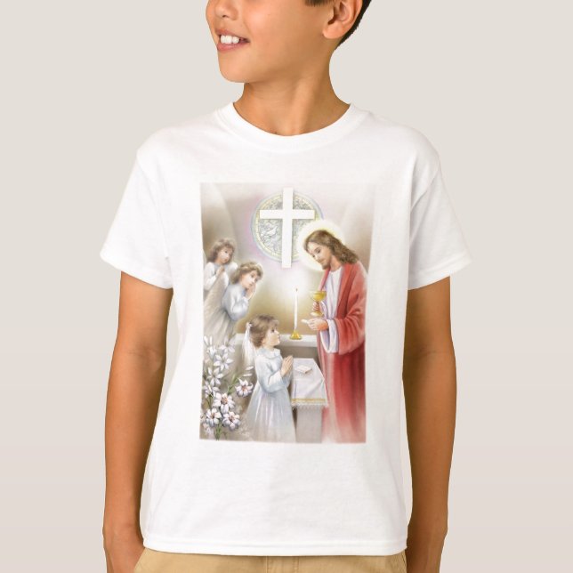 Camiseta Primeira menina do comunhão santamente (Frente)