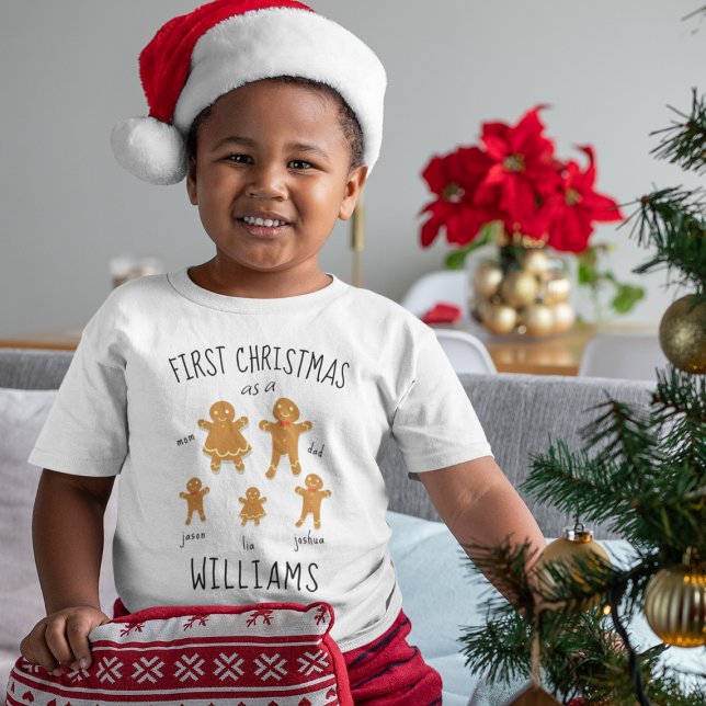 Camiseta Primeira Natal Adotada Família De Pão De Gingerpão (First Christmas Adopted Custom Gingerbread Family T-Shirt
)