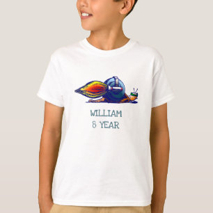 Camiseta Primeira viagem do Caracol Foguete com jetpack