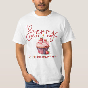 Camiseta Primeiro aniversario de Cupcake de morango com Pai