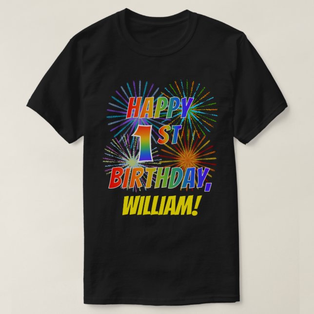 Camiseta Primeiro aniversario Rainbow Parece FELIZ; Firewor (Frente do Design)