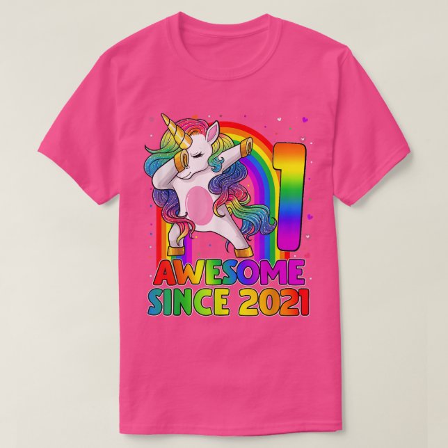 Camiseta primeiro aniversario Unicorn Dabbing de 1 ano (Frente do Design)
