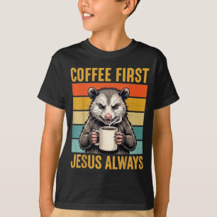 Camiseta Primeiro Café Jesus Presentes Engraçados Cristãos