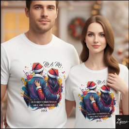 Camiseta Primeiro Casal de Natal Chapéu de Papai Noel Tinta