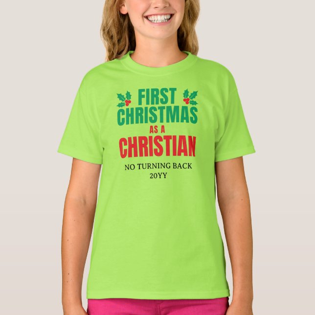 CAMISETA PRIMEIRO CRISTA DO NATAL COMO CRIANÇAS CRISTÃOS (Frente)