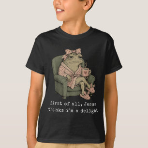 Camiseta Primeiro De Jesus Acha Um Delícia Arco Fofo Sapo R