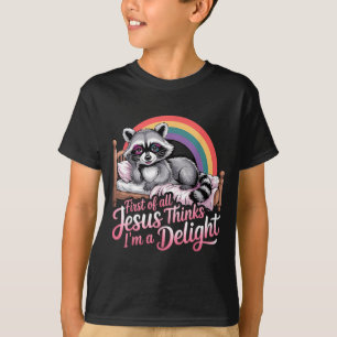 Camiseta Primeiro De Jesus Acha Um Guaxinim Divertido Um De