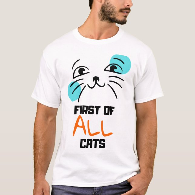 Camiseta Primeiro de tudo, Gatos - Gato Bonito - Gato Rosto (Frente)