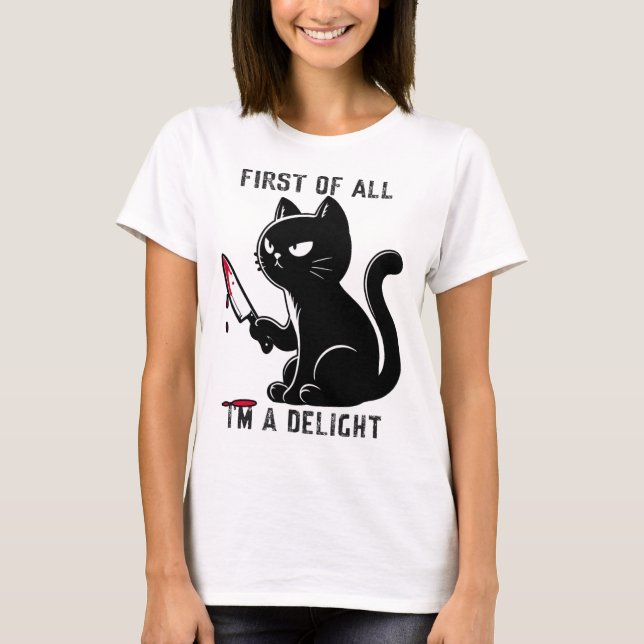 Camiseta Primeiro de tudo, sou um Feliz Homem-Gato Sarcásti (Frente)