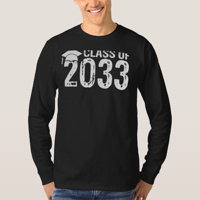 Camiseta Primeiro Dia Da Classe Escolar De 2033 Cresceu Com (Frente)
