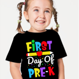 Camiseta Primeiro Dia da Pré-Escola Arco-Íris para Crianças