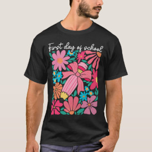 Camiseta Primeiro Dia De Aula Boho Flor Professor Crianças